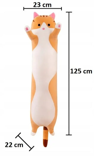 Ilgas pliušinis katinas 130 cm – žaislas ir pagalvė, pilkas
