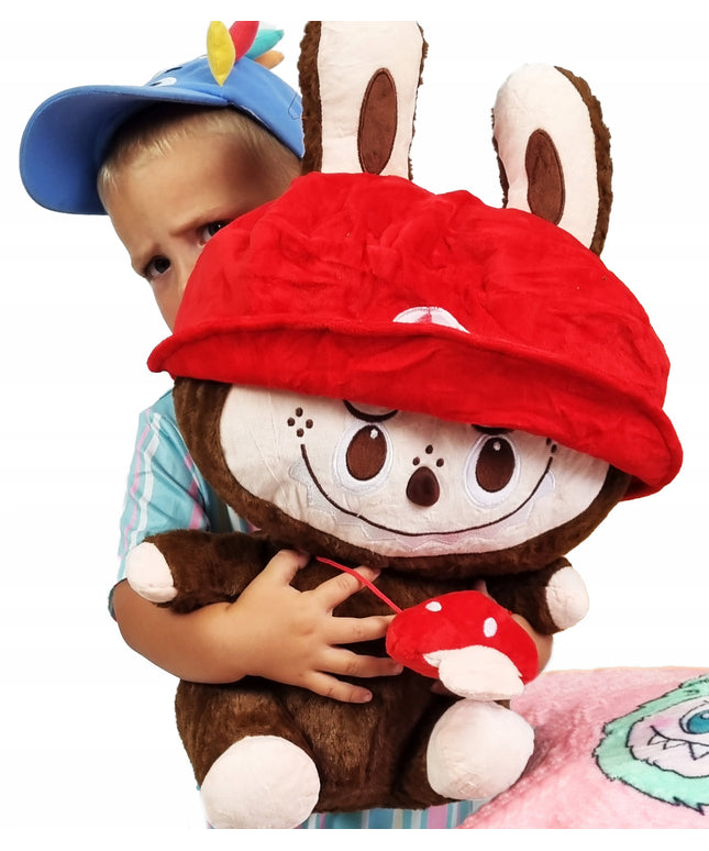 XXL pliušinis žaislas (tipo LABUBU), didelis 50 cm, Grybukas + 160 cm pledas dovanai