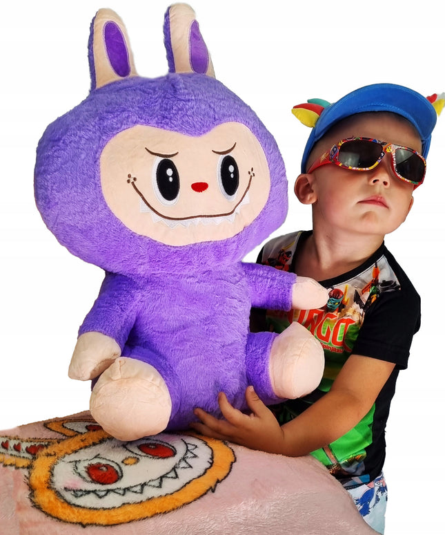 XXL pliušinis žaislas LABUBU tipo, didelis 50cm minkštas žaislas pliusakas + pledas 160 cm