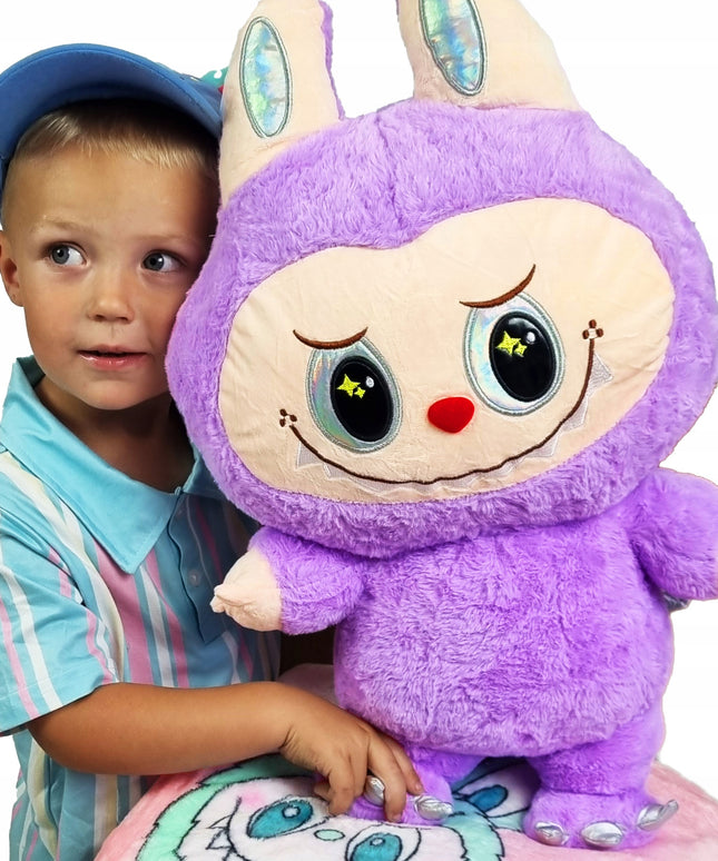 XXL Talismano tipo „Labubu“ su sparnais, didelis 50 cm pliušinis žaislas + pledas 160 cm