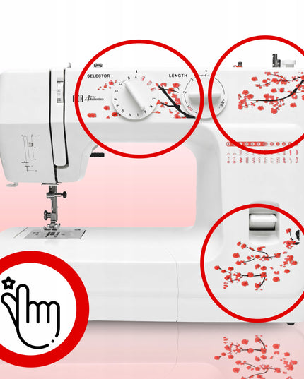 Namų siuvimo mašina su reguliuojamu greičiu, 48 dygsniai, galinga + priedai