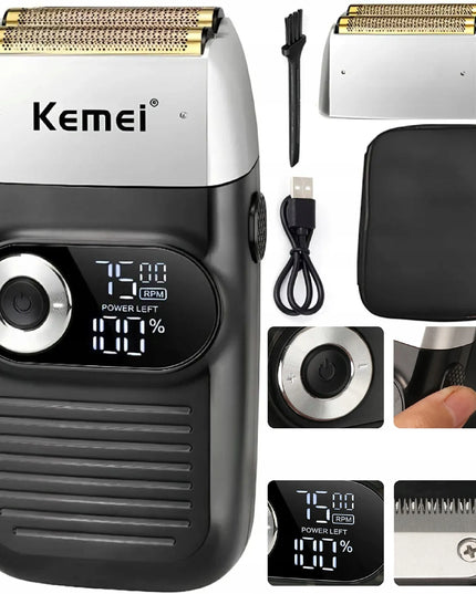 Kemei KM-2026 elektrinė folinė barzdaskutė plaukams ir barzdai su LCD ekranu