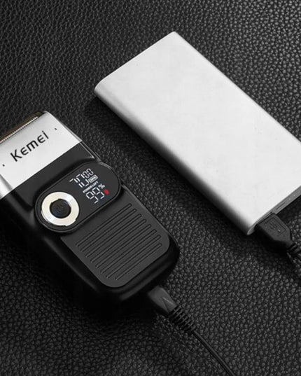 Kemei KM-2026 elektrinė folinė barzdaskutė plaukams ir barzdai su LCD ekranu