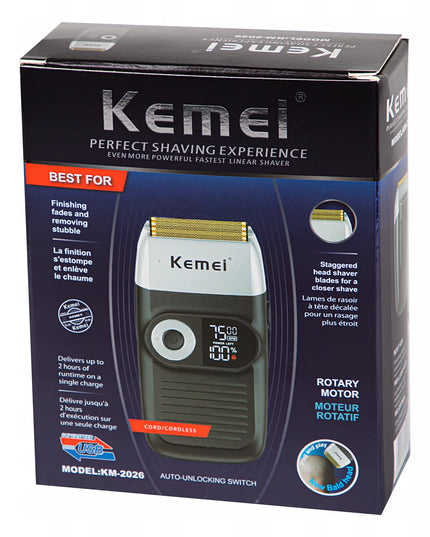 Kemei KM-2026 elektrinė folinė barzdaskutė plaukams ir barzdai su LCD ekranu