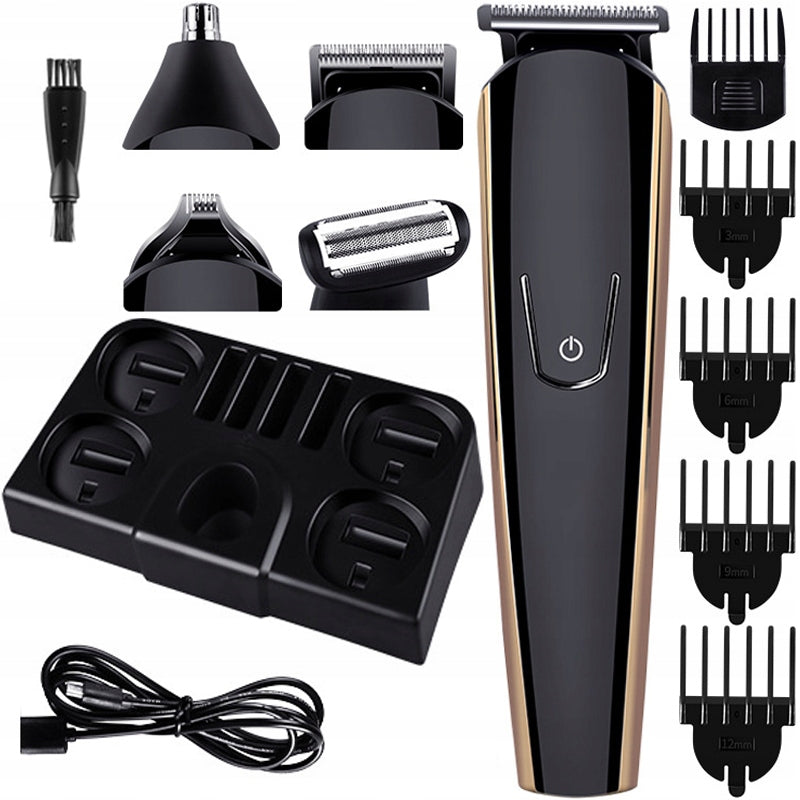 Kirpimo mašinėlė, trimeris, skustuvas - rinkinys barzdai, plaukams, nosiai, antakiams kirpti, su antgaliais