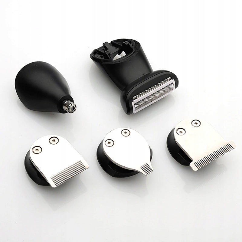 Kirpimo mašinėlė, trimeris, skustuvas - rinkinys barzdai, plaukams, nosiai, antakiams kirpti, su antgaliais