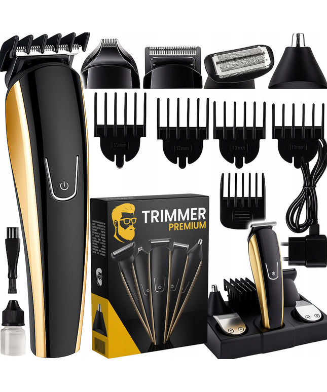 Kirpimo mašinėlė, trimeris, skustuvas - rinkinys barzdai, plaukams, nosiai, antakiams kirpti, su antgaliais