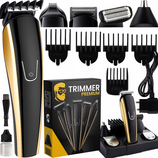 Kirpimo mašinėlė, trimeris, skustuvas - rinkinys barzdai, plaukams, nosiai, antakiams kirpti, su antgaliais