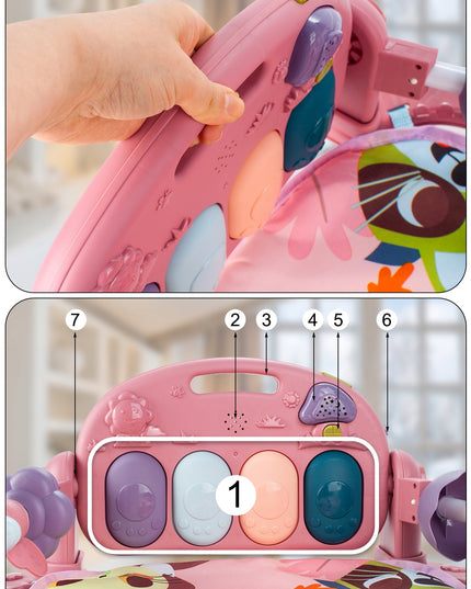 Interaktyvus edukacinis kilimėlis su pianinu, barškučiais ir kramtyklėmis kūdikiams