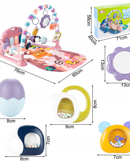 Interaktyvus edukacinis kilimėlis su pianinu, barškučiais ir kramtyklėmis kūdikiams