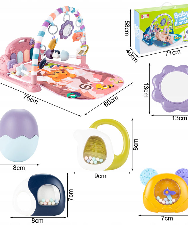 Interaktyvus edukacinis kilimėlis su pianinu, barškučiais ir kramtyklėmis kūdikiams