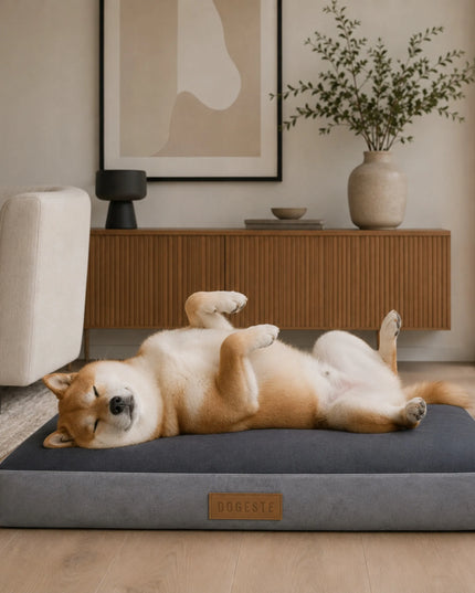 DOGESTE XL šunų čiužinys su personalizuotu užrašu, pilkas, 90 × 66 cm