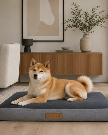DOGESTE XL šunų čiužinys su personalizuotu užrašu, pilkas, 90 × 66 cm
