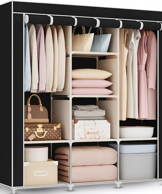 RETOO medžiaginė surenkama drabužinė XXL, juoda, 170x170 cm