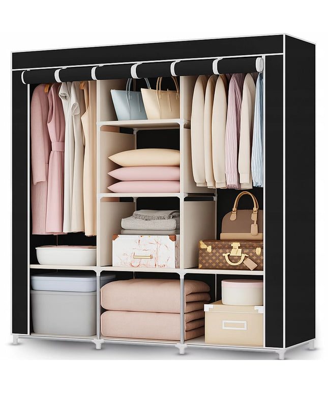 RETOO medžiaginė surenkama drabužinė XXL, juoda, 170x170 cm