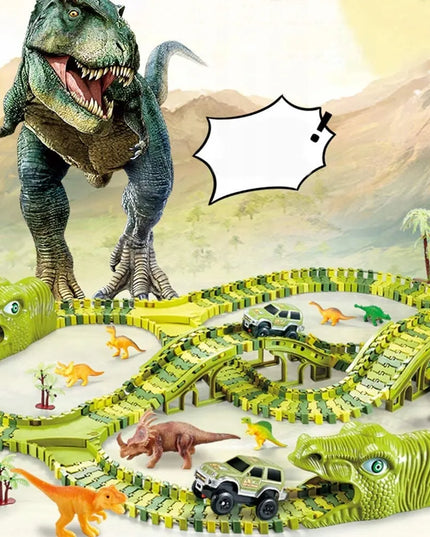MEGA lenktynių trasa Dinozaurų parkas Magic Track su automobiliuku 270 dalių