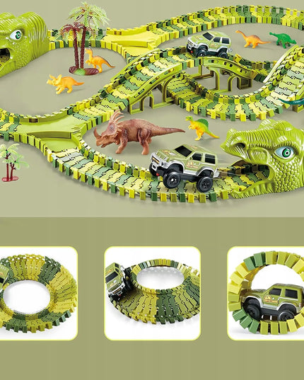 MEGA lenktynių trasa Dinozaurų parkas Magic Track su automobiliuku 270 dalių