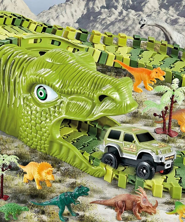 MEGA lenktynių trasa Dinozaurų parkas Magic Track su automobiliuku 270 dalių