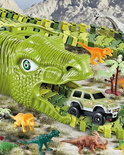 MEGA lenktynių trasa Dinozaurų parkas Magic Track su automobiliuku 270 dalių
