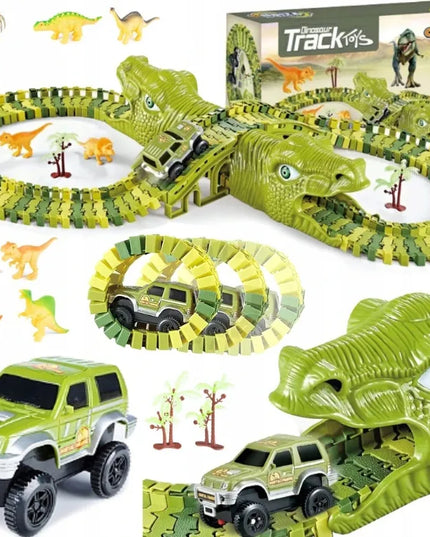 MEGA lenktynių trasa Dinozaurų parkas Magic Track su automobiliuku 270 dalių
