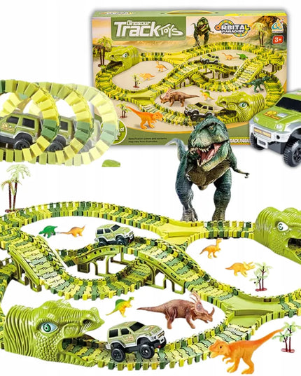 MEGA lenktynių trasa Dinozaurų parkas Magic Track su automobiliuku 270 dalių