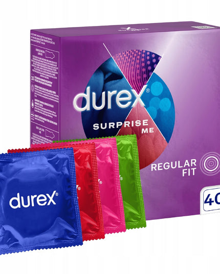 Didelis rinkinys DUREX Prezervatyvai Surprise ME Orgasmic INTENSE gelis vibratorius