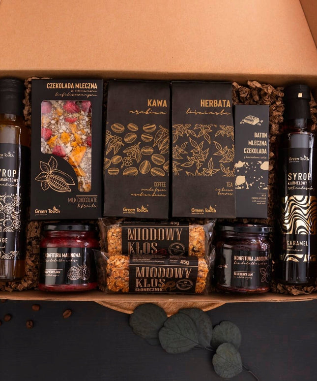 MEGA DOVANŲ RINKINYS didelis krepšys dėžutė arbata kava saldumynai uogienės sirupai