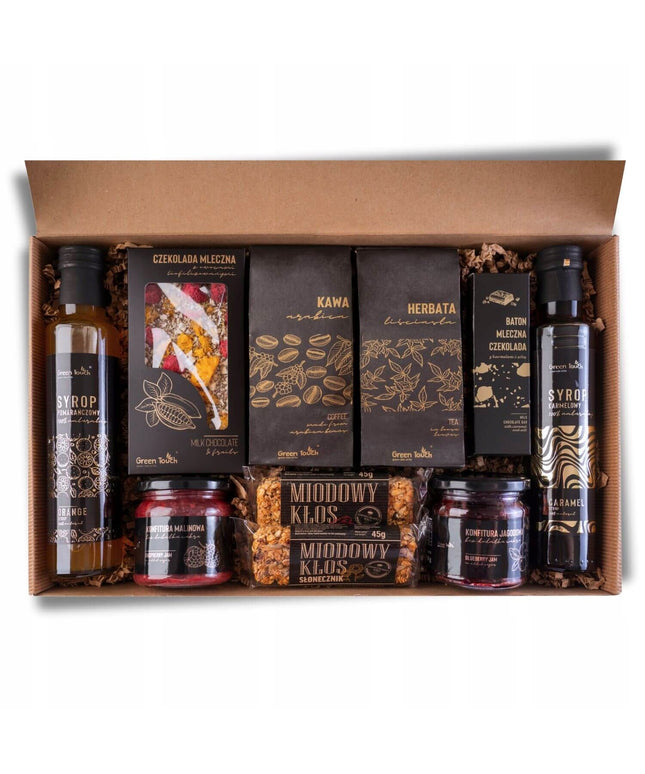 MEGA DOVANŲ RINKINYS didelis krepšys dėžutė arbata kava saldumynai uogienės sirupai