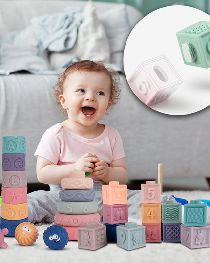 MINKŠTI KŪRYBIŠKI SENSORINIAI KŪBELIAI SKAIČIUKAI 27 VIENETAI KŪDIKIAMS KRAMTUKAI