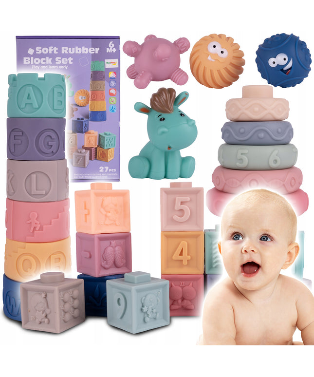 MINKŠTI KŪRYBIŠKI SENSORINIAI KŪBELIAI SKAIČIUKAI 27 VIENETAI KŪDIKIAMS KRAMTUKAI