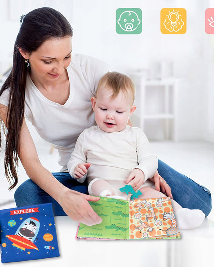 MINKŠTOS KNYGELĖS 12 PUSLAPIAI MEDŽIAGINĖS SENSORINĖS 6 VNT. KRAMTYKLĖ GYVŪNĖLIAI