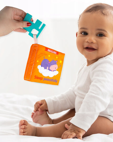 MINKŠTOS KNYGELĖS 12 PUSLAPIAI MEDŽIAGINĖS SENSORINĖS 6 VNT. KRAMTYKLĖ GYVŪNĖLIAI