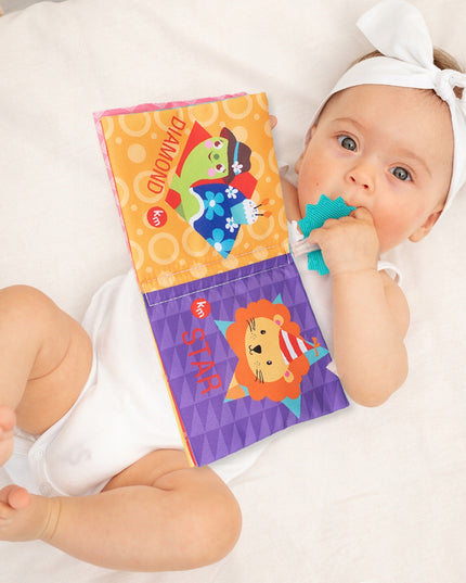 MINKŠTOS KNYGELĖS 12 PUSLAPIAI MEDŽIAGINĖS SENSORINĖS 6 VNT. KRAMTYKLĖ GYVŪNĖLIAI