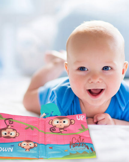 MINKŠTOS KNYGELĖS 12 PUSLAPIAI MEDŽIAGINĖS SENSORINĖS 6 VNT. KRAMTYKLĖ GYVŪNĖLIAI