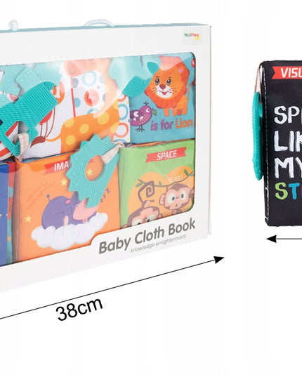 MINKŠTOS KNYGELĖS 12 PUSLAPIAI MEDŽIAGINĖS SENSORINĖS 6 VNT. KRAMTYKLĖ GYVŪNĖLIAI