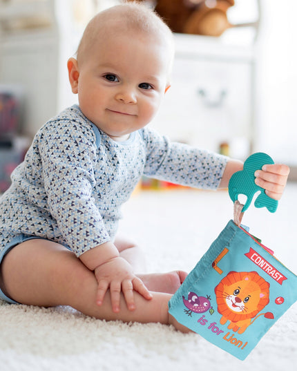 MINKŠTOS KNYGELĖS 12 PUSLAPIAI MEDŽIAGINĖS SENSORINĖS 6 VNT. KRAMTYKLĖ GYVŪNĖLIAI