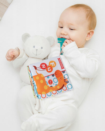 MINKŠTOS KNYGELĖS 12 PUSLAPIAI MEDŽIAGINĖS SENSORINĖS 6 VNT. KRAMTYKLĖ GYVŪNĖLIAI