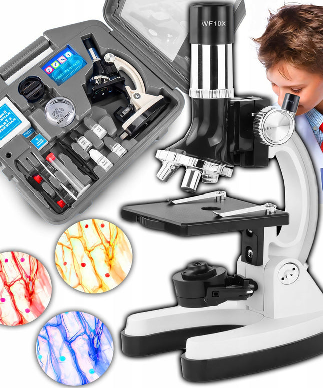 OPTINIS MIKROSKOPAS ZOOM 1200X LABORATORINIS RINKINYS 3 OBJEKTYVAIS + AKSESUARAI