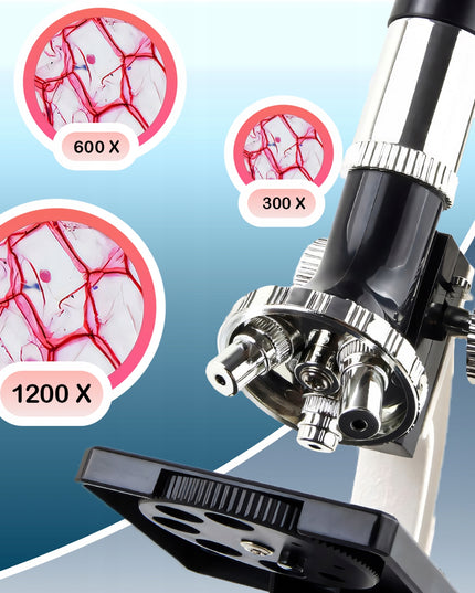 OPTINIS MIKROSKOPAS ZOOM 1200X LABORATORINIS RINKINYS 3 OBJEKTYVAIS + AKSESUARAI