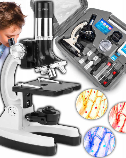 OPTINIS MIKROSKOPAS ZOOM 1200X LABORATORINIS RINKINYS 3 OBJEKTYVAIS + AKSESUARAI