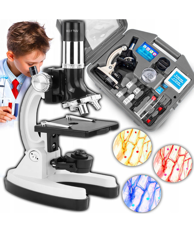 OPTINIS MIKROSKOPAS ZOOM 1200X LABORATORINIS RINKINYS 3 OBJEKTYVAIS + AKSESUARAI