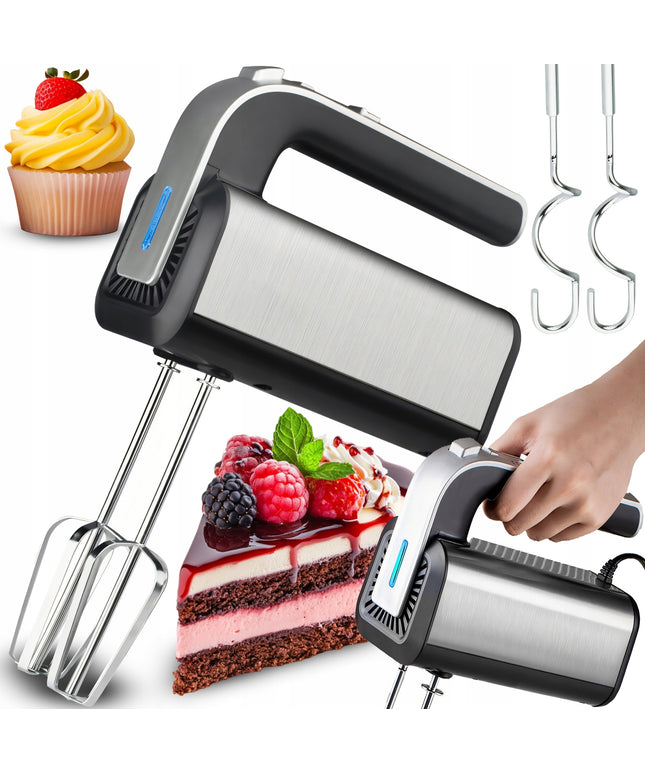 RANKINIS MAIŠYTUVAS VIRTUVEI 300W TURBO, 5 GREIČIAI, METALINĖS ŠLUOTELĖS, TEŠLOS KULIAI, SIDABRINĖS SPALVOS