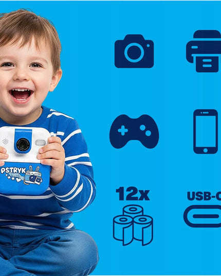 MINI TERMO spausdintuvas "Pstryk" momentinis fotoaparatas vaikams, su 12 ritinėlių