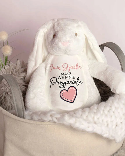 Pliušinis triušiukas – dovana pirmajam gimtadieniui, personalizuojamas vardu „IMIĘ PRZYJACIEL“