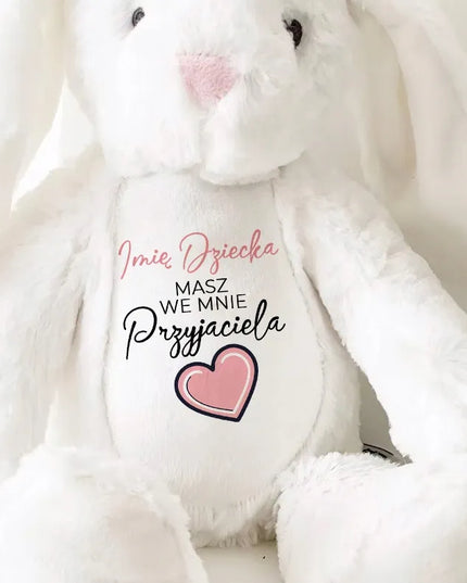 Pliušinis triušiukas – dovana pirmajam gimtadieniui, personalizuojamas vardu „IMIĘ PRZYJACIEL“