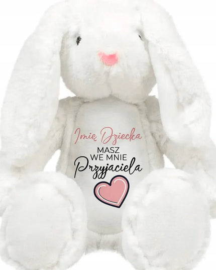 Pliušinis triušiukas – dovana pirmajam gimtadieniui, personalizuojamas vardu „IMIĘ PRZYJACIEL“