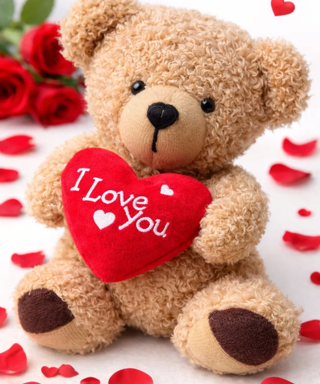 Pliušinis meškiukas „Love You“ su širdelę – mielas žaislas Motinos dienai ir Vaikų dienai, 14 cm