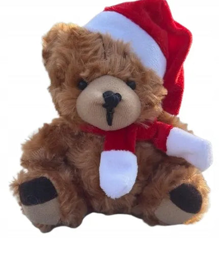 Šventinis pliušinis meškiukas su šalikėliu ir kepurėle, 15 cm