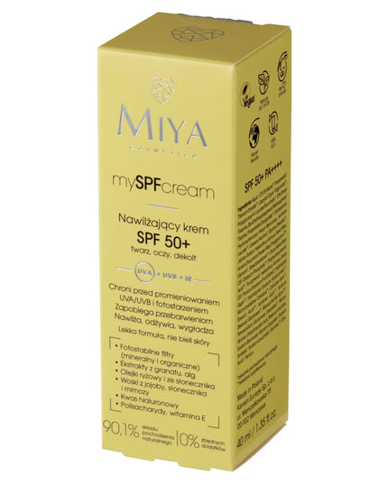 MIYA mySPFcream drėkinamasis kremas veidui, paakiams ir iškirptės zonai SPF 50+ 40ml