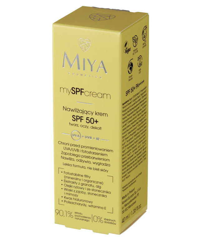 MIYA mySPFcream drėkinamasis kremas veidui, paakiams ir iškirptės zonai SPF 50+ 40ml